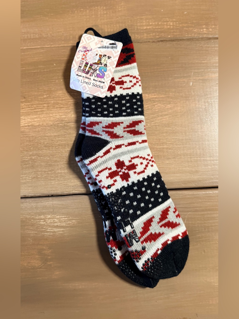 Muk Luks Cozy Lined Slipper Socks Fair Isle Nordic Print Non Slip OSFM NWT